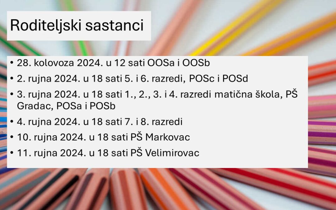 Obavijest o održavanju roditeljskih sastanaka