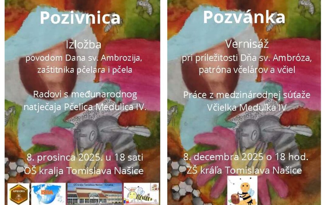 Pozivnica na izložbu međunarodnih dječjih radova prigodom Dana sv. Ambrozija, zaštitnika pčelara i pčela